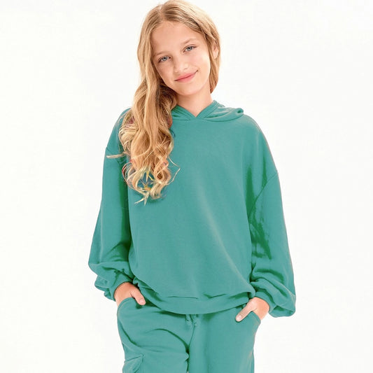 Youth Teal Cotton French Terry Hoodie
