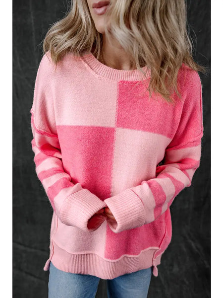 Pink Checkered & Striped Annie Sweater