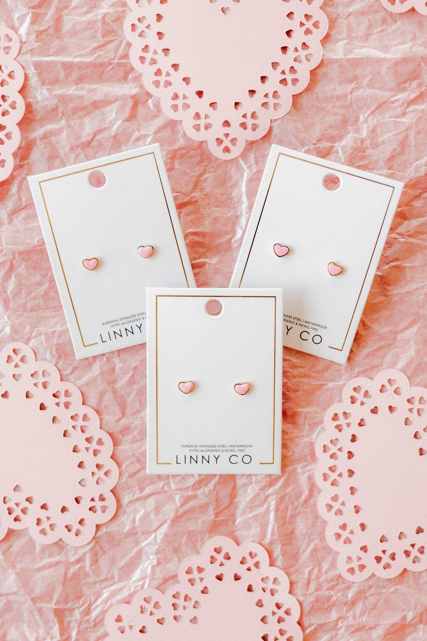 Nora Heart Pink Screwback Stud Earrings