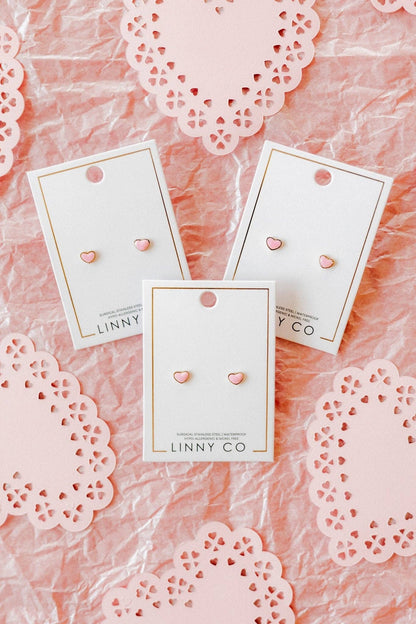Nora Heart Pink Screwback Stud Earrings