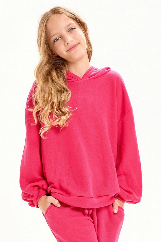 Youth Hot Pink Cotton French Terry Hoodie