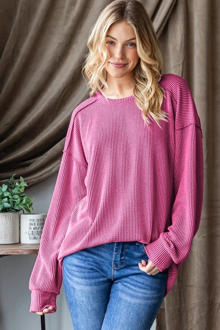 Hot Pink Long Sleeve Lana Ribbed Top