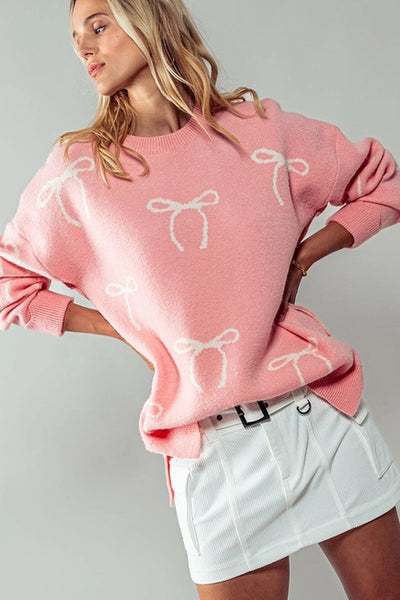 Pink Flirty Bow Knit Sweater