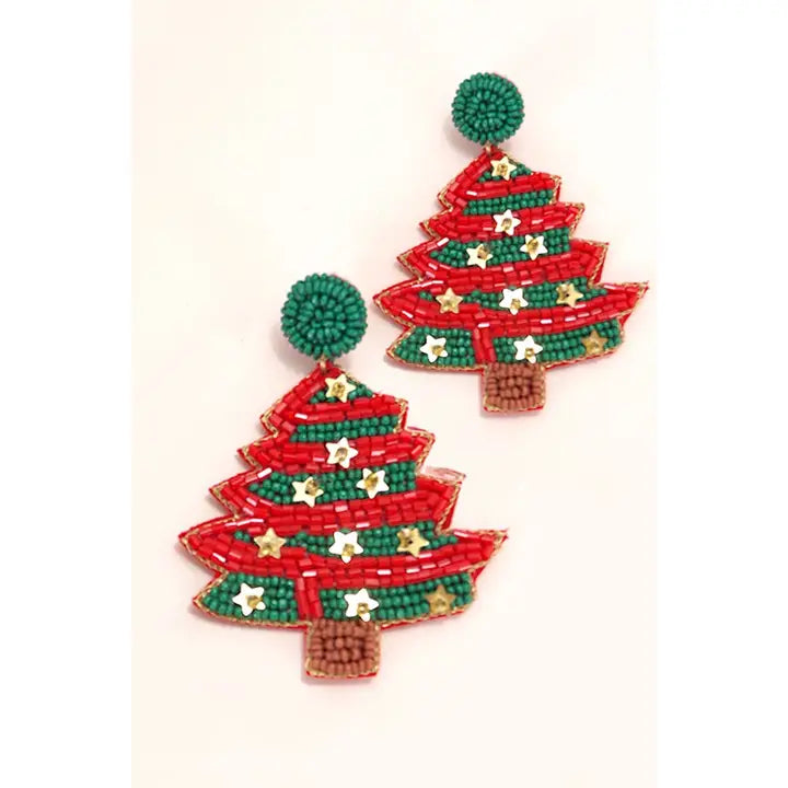 Christmas Tree Holiday Seed Bead Earrings