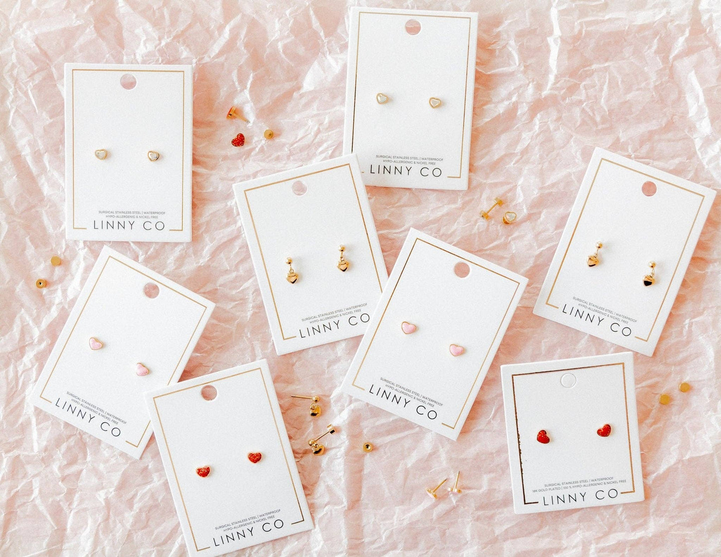 Nora Heart Pink Screwback Stud Earrings