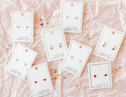 Nora Heart Pink Screwback Stud Earrings