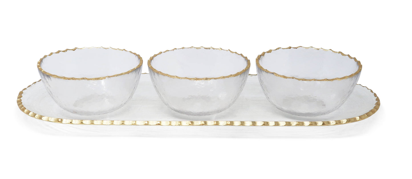 Gold Rim 3 Bowl Serving Dish