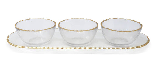 Gold Rim 3 Bowl Serving Dish