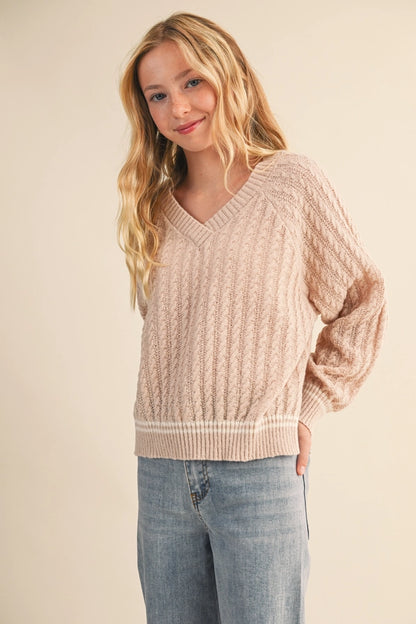 Tween Blush Beige V-Neck Sweater