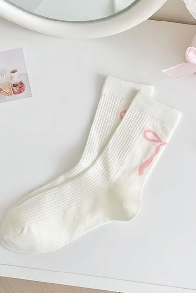 White & Pink Bow Socks