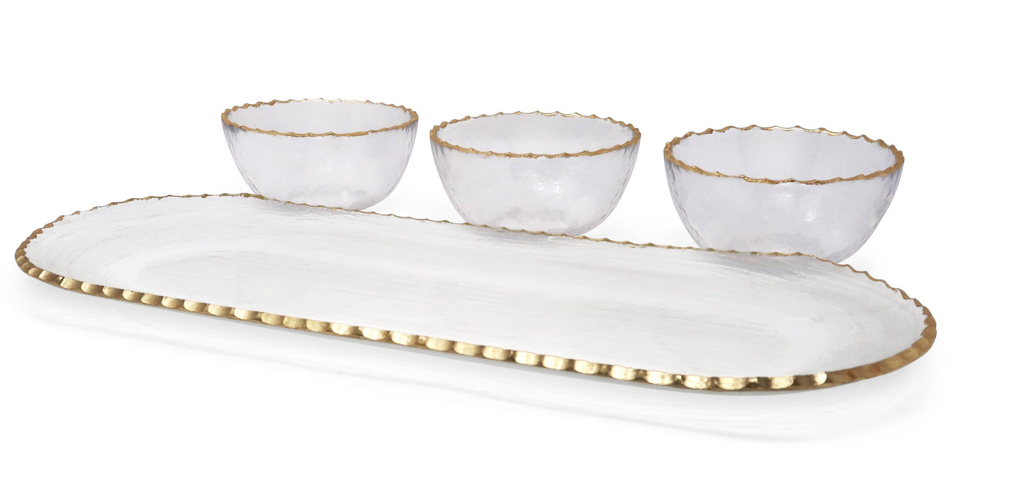 Gold Rim 3 Bowl Serving Dish