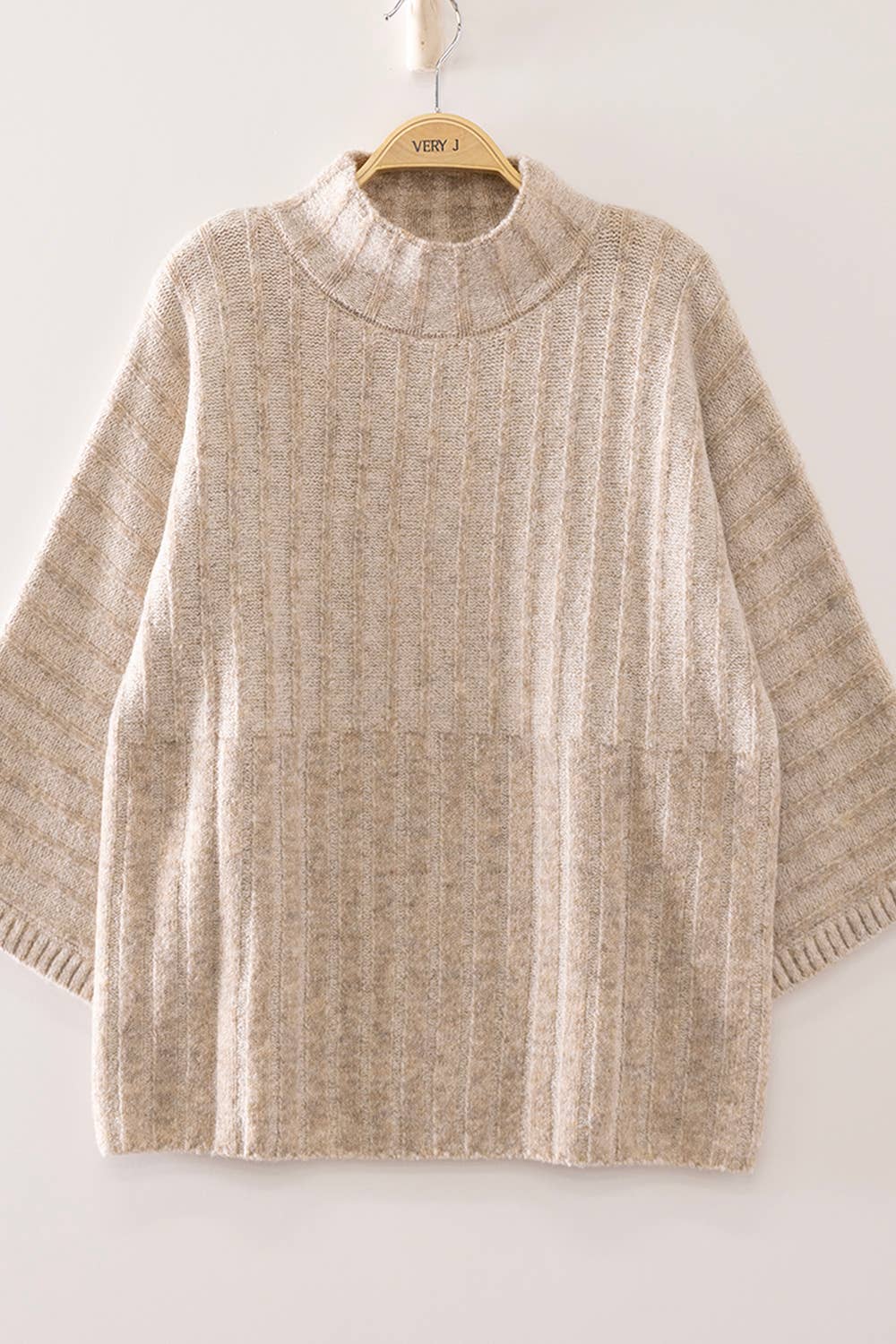 Oatmeal Hadley Ribbed Knit Mock Neck Sweater