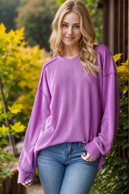 Magenta Long Sleeve Lana Ribbed Top