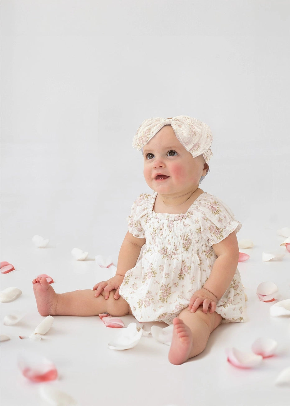 Baby White Rose Garden Romper