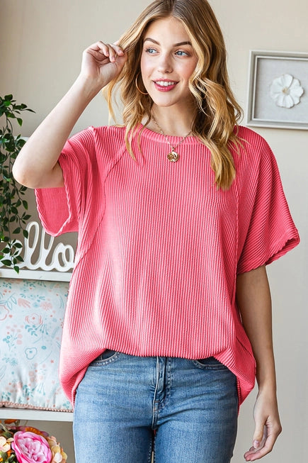 Coral Leah Ribbed Top