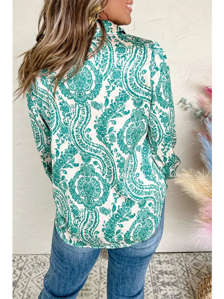 Teal Paisley Long Sleeve Carrie Button Shirt