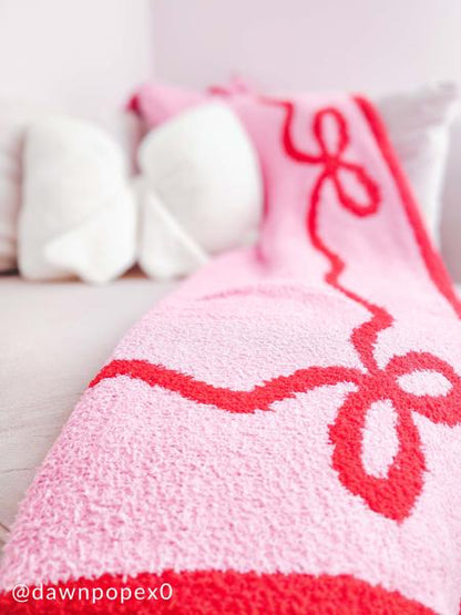Mud Pie Red & Pink Bow Chenille Blanket