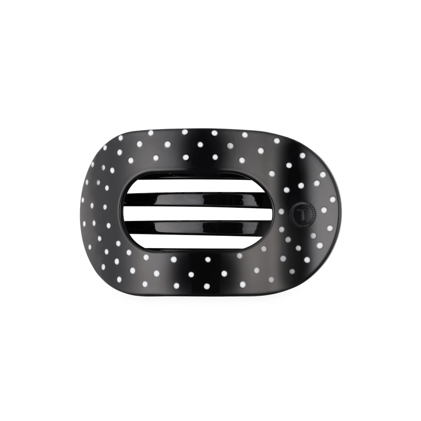 Round Flat TELETIE Clip | Medium | Black Polka Dot Party