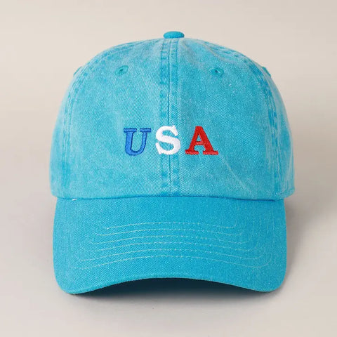 Turquoise USA Embroidered Cap