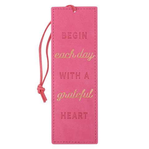 Pink Begin Each Day w/ A Grateful Heart Faux Leather Bookmark
