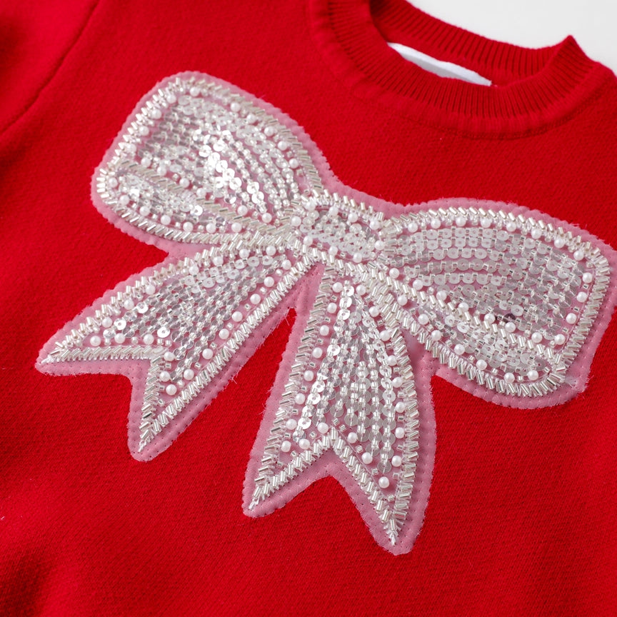 Youth Red Bow Sparkle Sweater