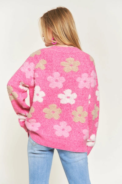 Fuchsia Puff Flower Sweater