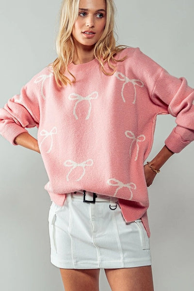 Pink Flirty Bow Knit Sweater