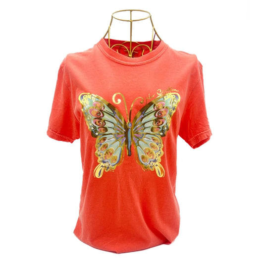 Watermelon Butterfly Gold Foil Tee
