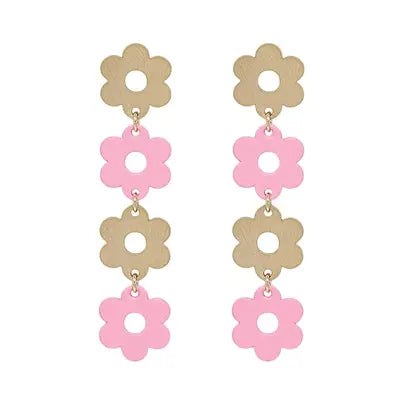 Matte Pink & Gold Flower Drop Earrings