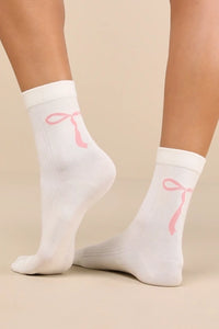 White & Pink Bow Socks