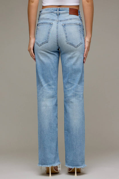 Clean Frayed Hem Classic Straight Jeans