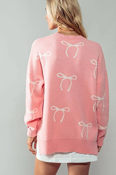 Pink Flirty Bow Knit Sweater