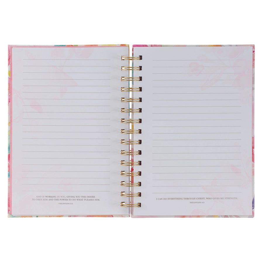 Multi-Colored Floral All Things Through Christ Spiral Journal