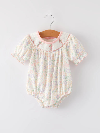 Baby Pastel Floral Cross Smocking Romper