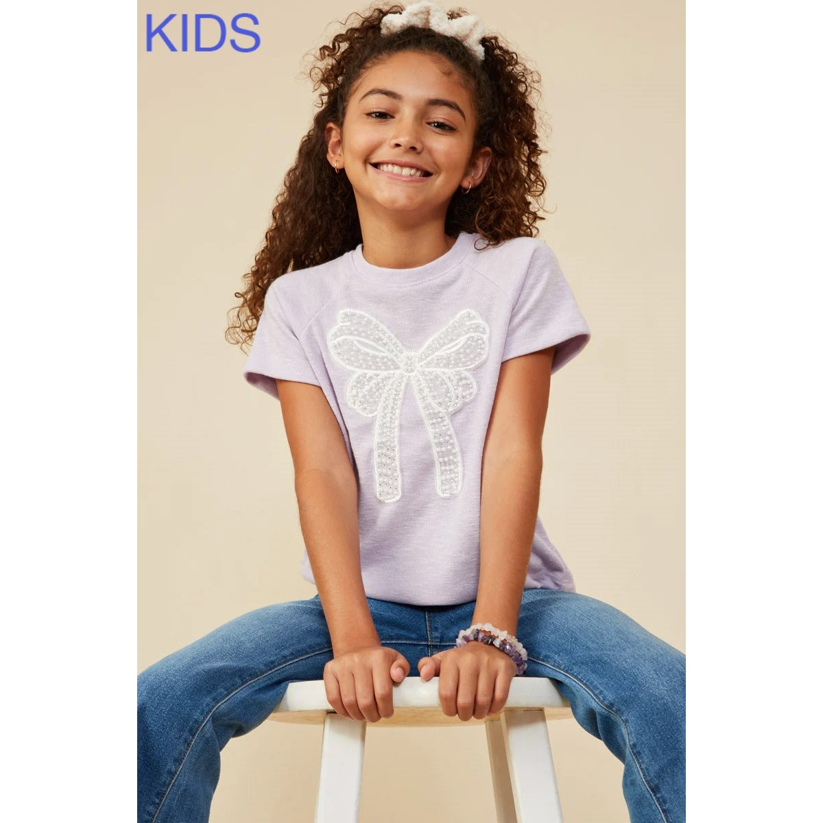 Youth Lavender Pearl Ribbon Patch Tee