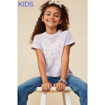 Youth Lavender Pearl Ribbon Patch Tee