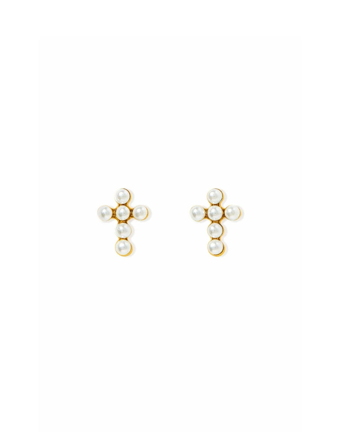 Clara Cross Pearl Screwback Stud Earrings
