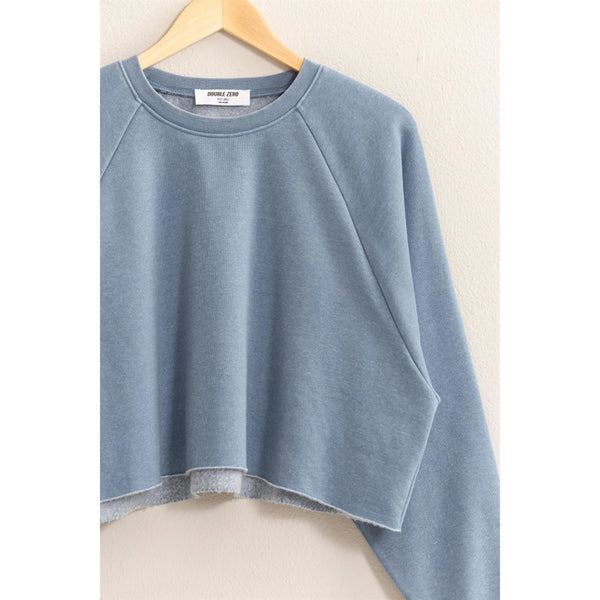 Gray Blue Raw Hem Cropped Belle Sweater