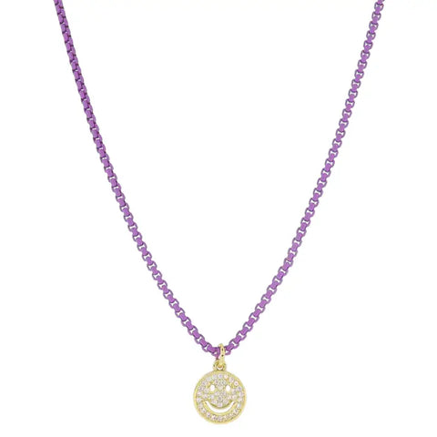 Kids Lavender Box Chain with Happy Face Disc Necklace