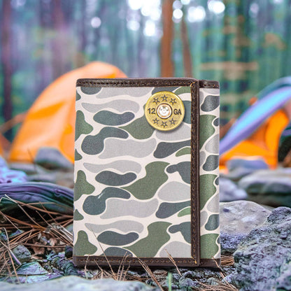 Brown & Tan Camo Shotshell Trifold Leather Wallet