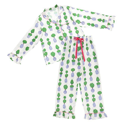 Ivory + Topiaries Velvet Tie PJ Pant Set
