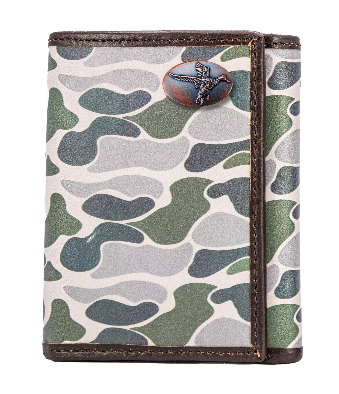 Brown & Tan Camo Mallard Trifold Leather Wallet