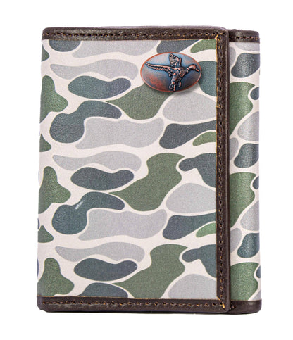Brown & Tan Camo Mallard Trifold Leather Wallet