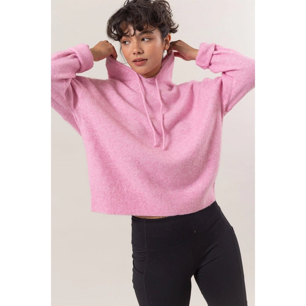 Rose Pink Drawstring Caleigh Hoodie Sweater