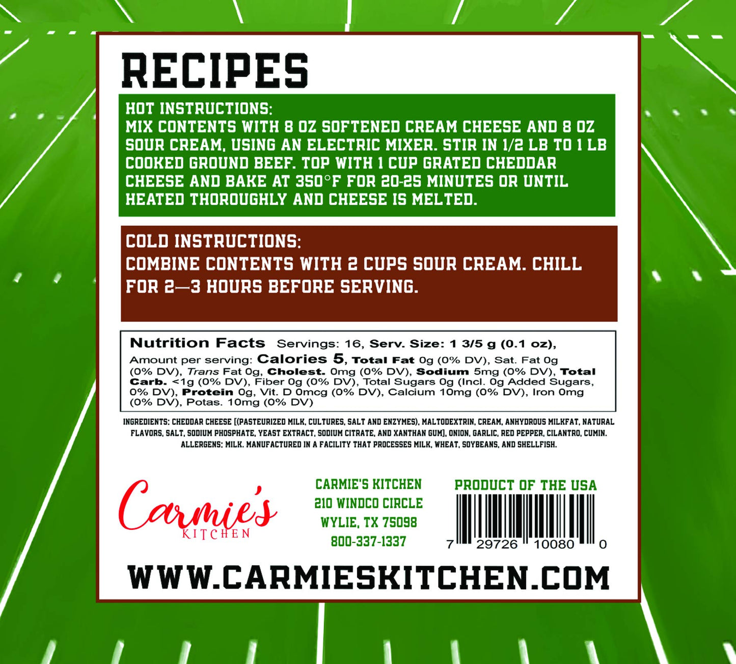 Carmie's Red Zone Taco Dip Mix