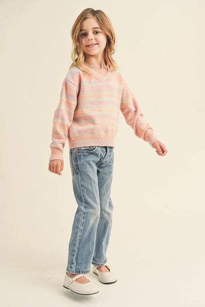 Tween Coral Multi Striped Sweater