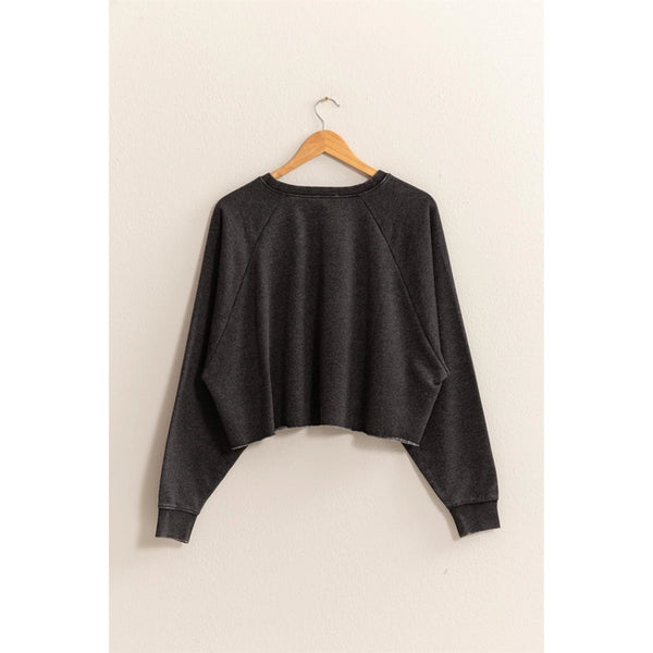 Black Raw Hem Cropped Belle Sweater