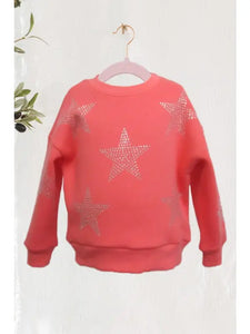 Tween Coral Star Studded Sweatshirt