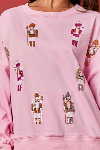 Light Pink Embroidery Nutcracker Oversized Sweatshirt