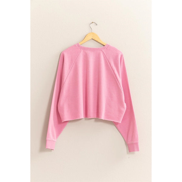 Rose Pink Raw Hem Cropped Belle Sweater